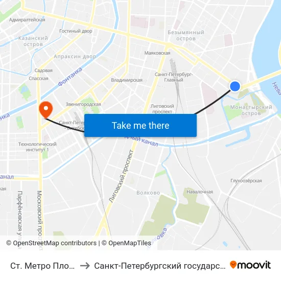 Ст. Метро Площадь Ал. Невского to Санкт-Петербургский государственный технологический институт map