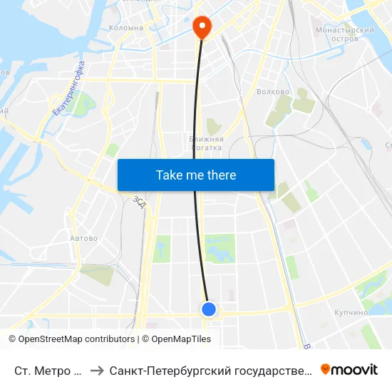 Ст. Метро Московская to Санкт-Петербургский государственный технологический институт map