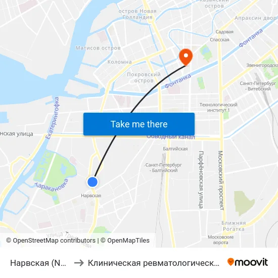 Нарвская (Narvskaya) to Клиническая ревматологическая больница №25 map