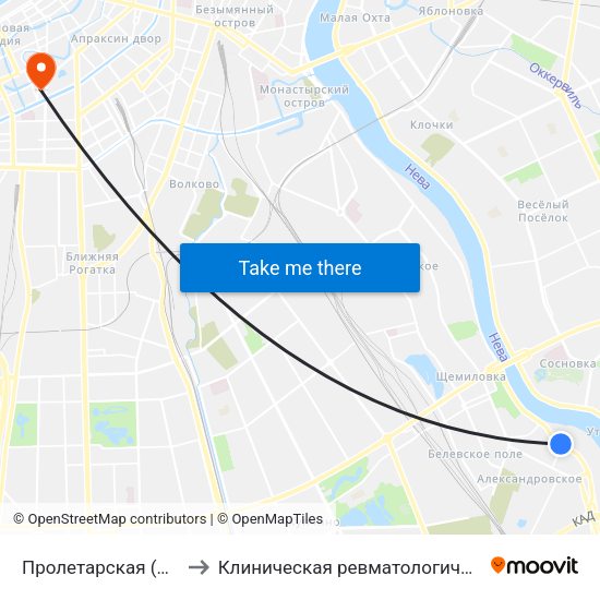 Пролетарская (Proletarskaya) to Клиническая ревматологическая больница №25 map