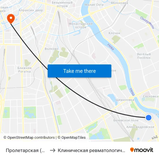 Пролетарская (Proletarskaya) to Клиническая ревматологическая больница №25 map