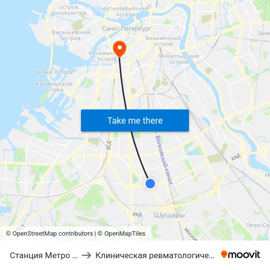 Станция Метро «Звездная» to Клиническая ревматологическая больница №25 map