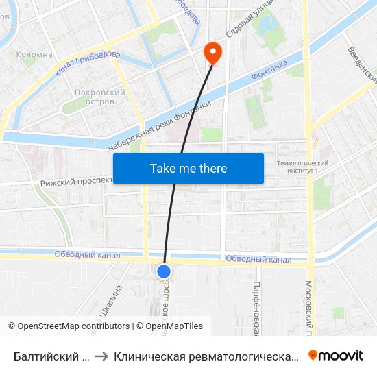 Балтийский Вокзал to Клиническая ревматологическая больница №25 map