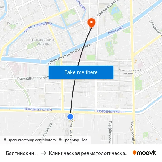 Балтийский Вокзал to Клиническая ревматологическая больница №25 map