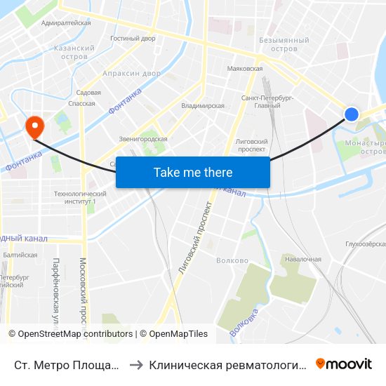 Ст. Метро Площадь Ал. Невского to Клиническая ревматологическая больница №25 map