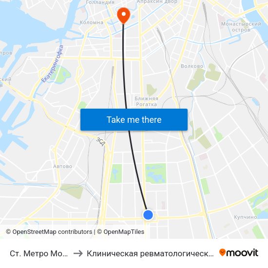 Ст. Метро Московская to Клиническая ревматологическая больница №25 map