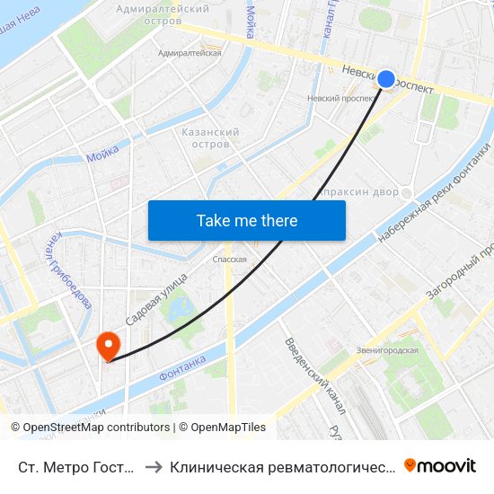 Ст. Метро Гостиный Двор to Клиническая ревматологическая больница №25 map