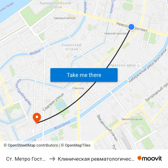 Ст. Метро Гостиный Двор to Клиническая ревматологическая больница №25 map