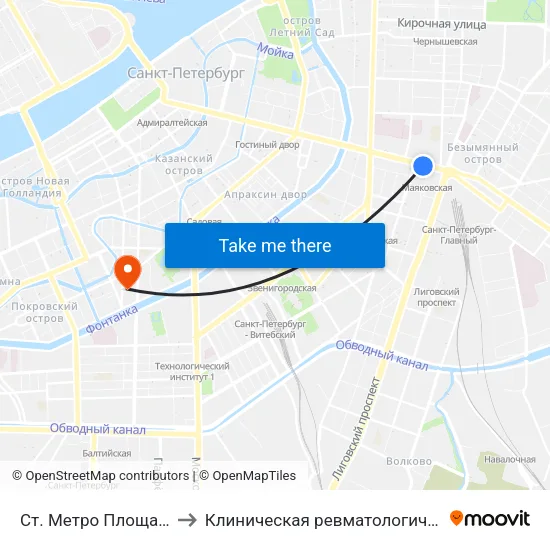 Ст. Метро Площадь Восстания to Клиническая ревматологическая больница №25 map