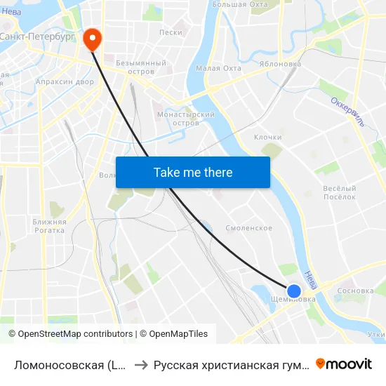 Ломоносовская (Lomonosovskaya) to Русская христианская гуманитарная академия map