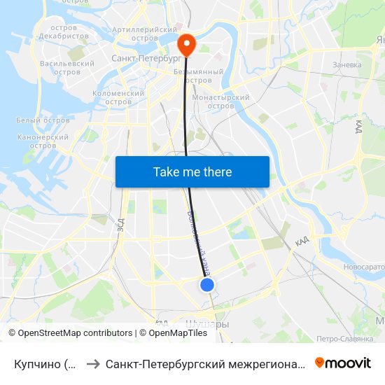 Купчино (Kupchino) to Санкт-Петербургский межрегиональный ресурсный центр map