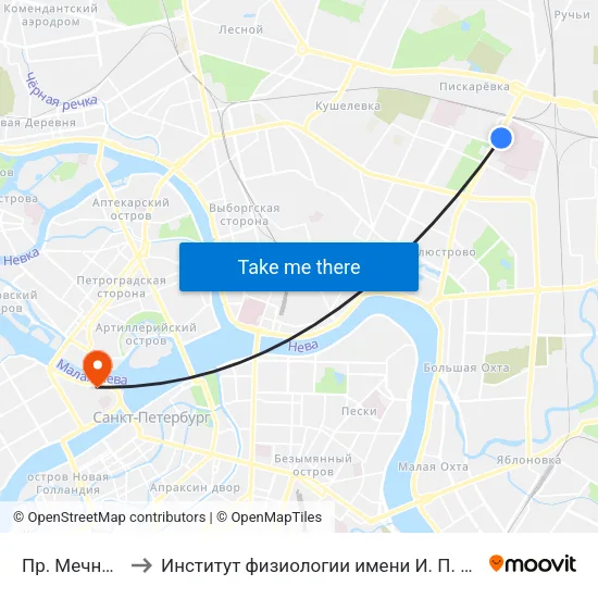 Пр. Мечникова to Институт физиологии имени И. П. Павлова РАН map
