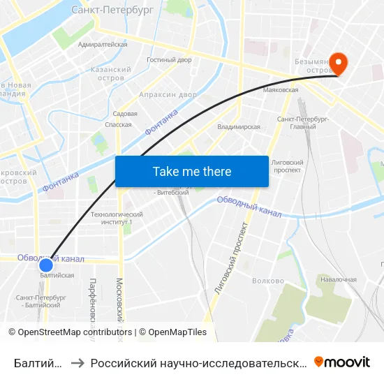Балтийский Вокзал to Российский научно-исследовательский институт гематологии и трансфузиологии map