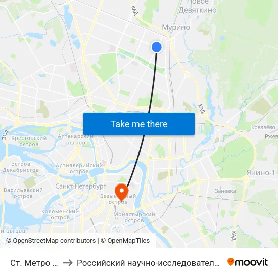 Ст. Метро Гражданский Пр. to Российский научно-исследовательский институт гематологии и трансфузиологии map