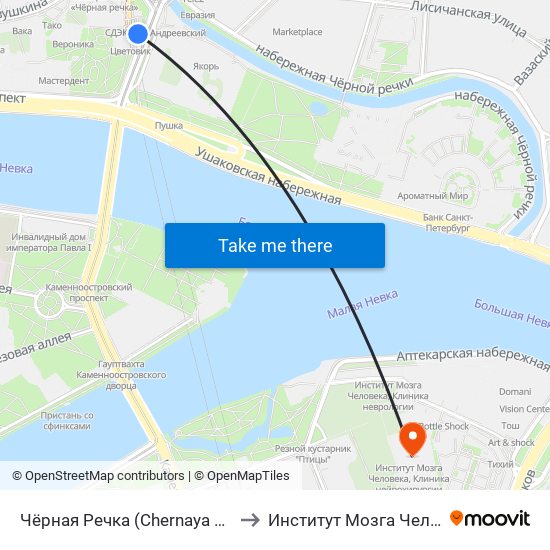 Чёрная Речка (Chernaya Rechka) to Институт Мозга Человека map