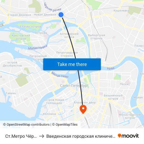 Ст.Метро Чёрная Речка to Введенская городская клиническая больница №32 map