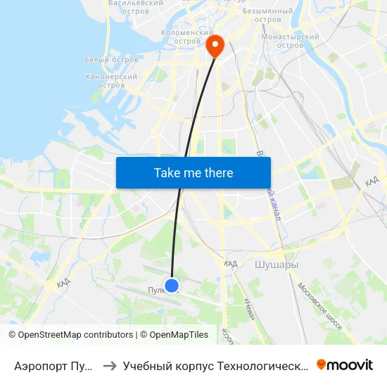 Аэропорт Пулково 1 to Учебный корпус Технологического института map