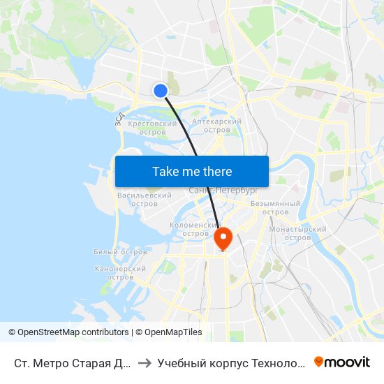 Ст. Метро Старая Деревня Посадка to Учебный корпус Технологического института map