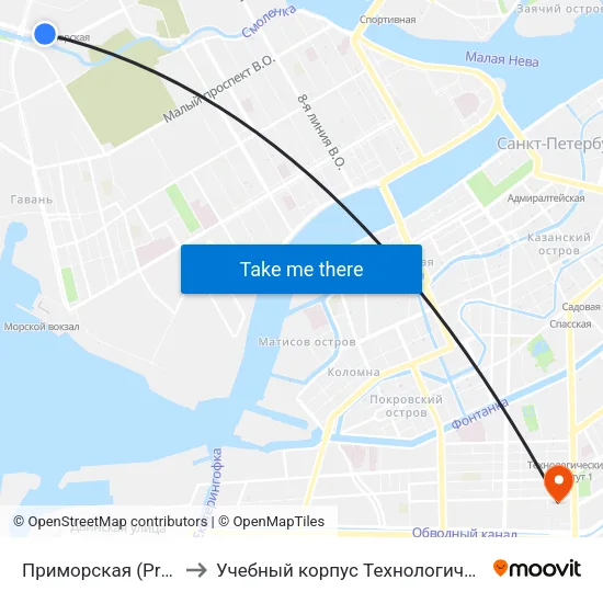 Приморская (Primorskaya) to Учебный корпус Технологического института map