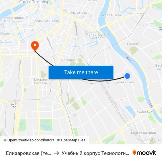 Елизаровская (Yelizarovskaya) to Учебный корпус Технологического института map