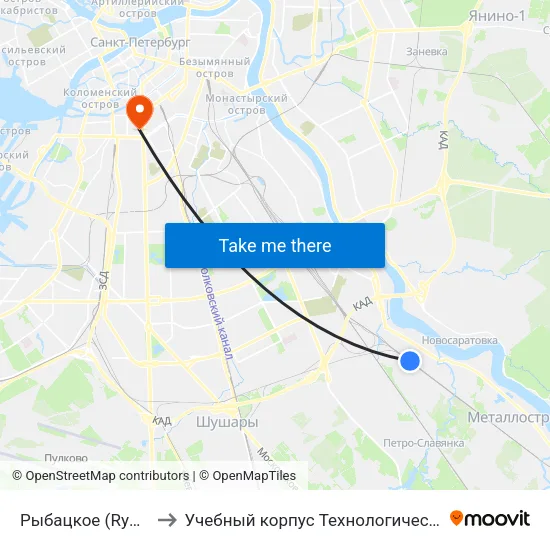 Рыбацкое (Rybatskoye) to Учебный корпус Технологического института map
