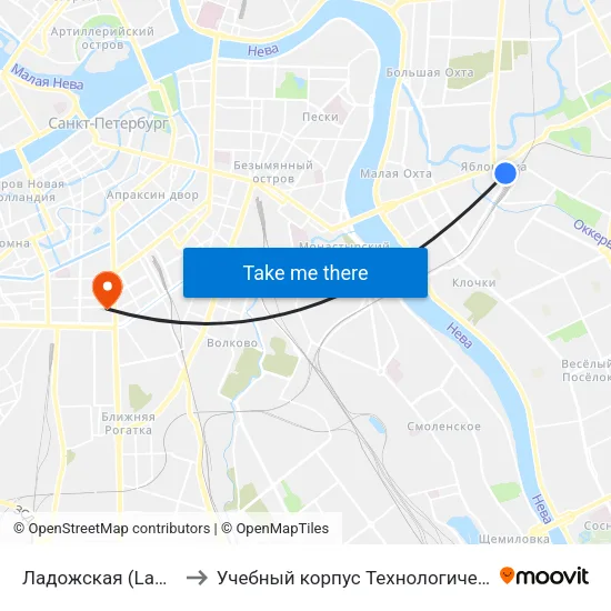 Ладожская (Ladozhskaya) to Учебный корпус Технологического института map