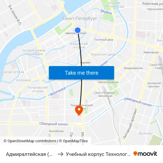 Адмиралтейская (Admiralteyskaya) to Учебный корпус Технологического института map