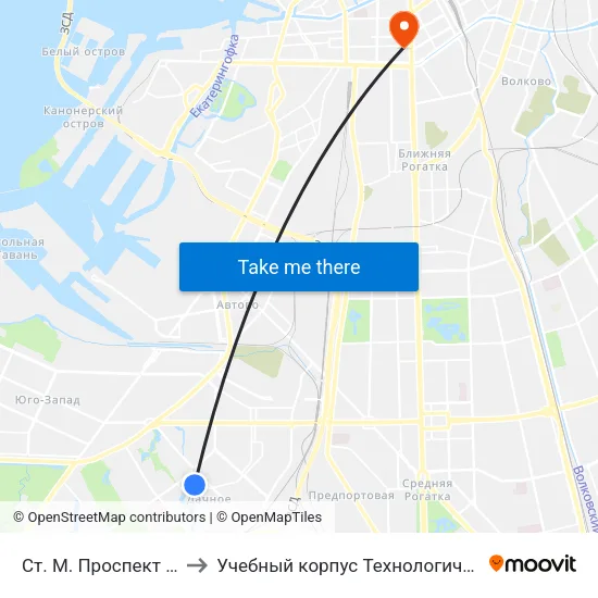 Ст. М. Проспект Ветеранов to Учебный корпус Технологического института map