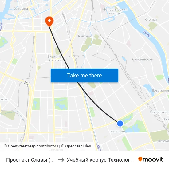 Проспект Славы (Prospekt Slavy) to Учебный корпус Технологического института map