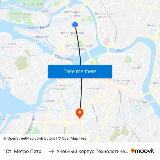 Ст. Метро Петроградская to Учебный корпус Технологического института map