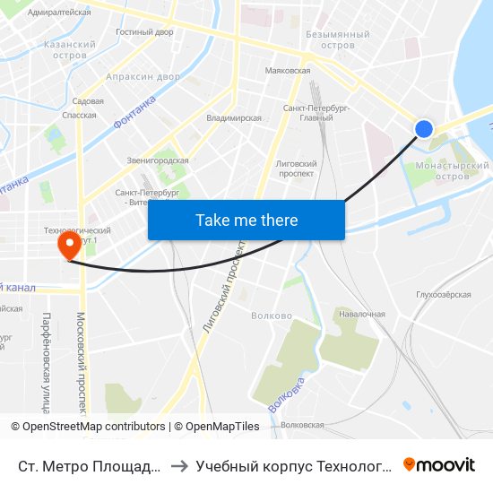 Ст. Метро Площадь Ал. Невского to Учебный корпус Технологического института map