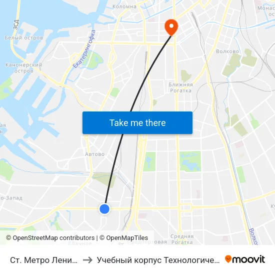 Ст. Метро Ленинский Пр. to Учебный корпус Технологического института map