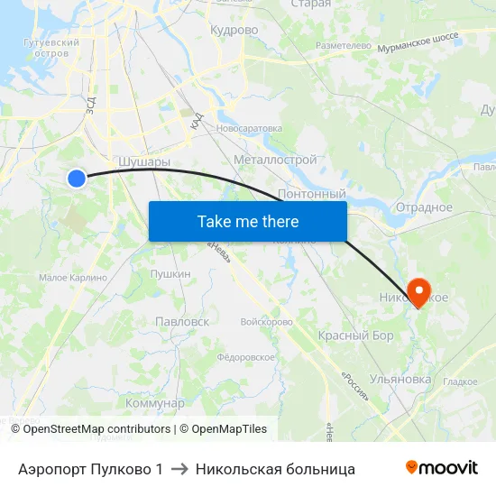 Аэропорт Пулково 1 to Никольская больница map