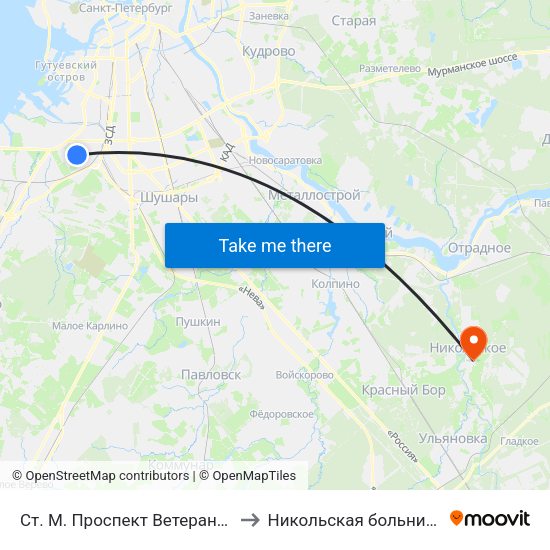Ст. М. Проспект Ветеранов to Никольская больница map