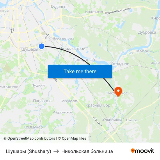 Шушары (Shushary) to Никольская больница map