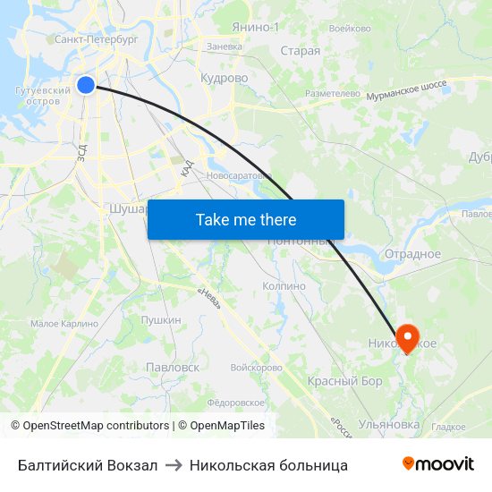 Балтийский Вокзал to Никольская больница map