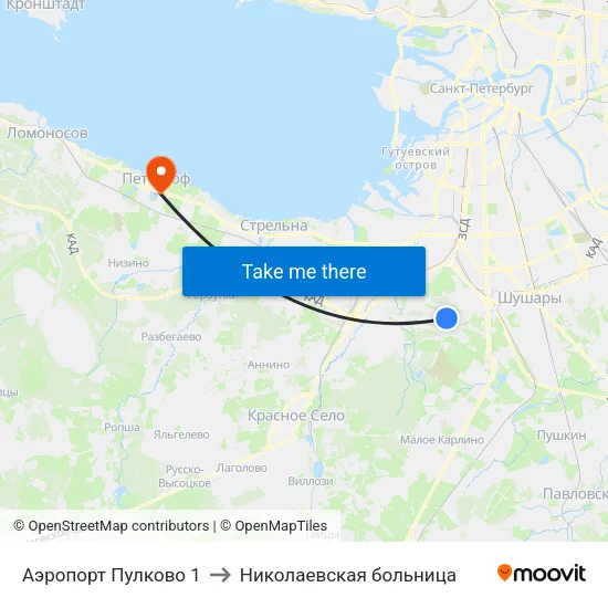 Аэропорт Пулково 1 to Николаевская больница map
