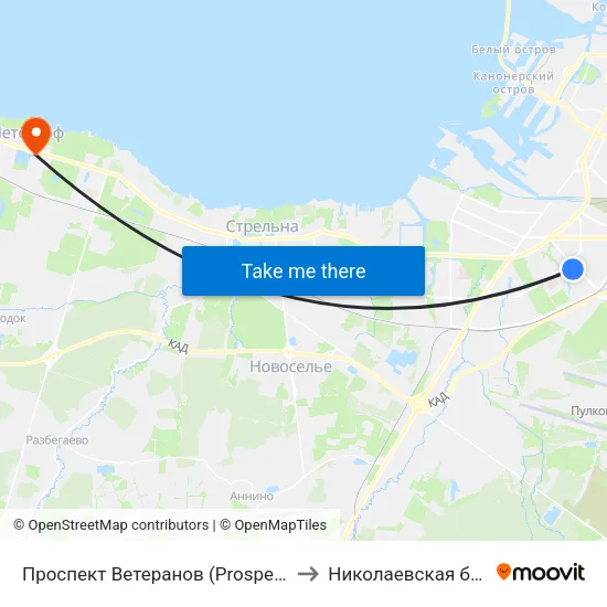 Проспект Ветеранов (Prospekt Veteranov) to Николаевская больница map