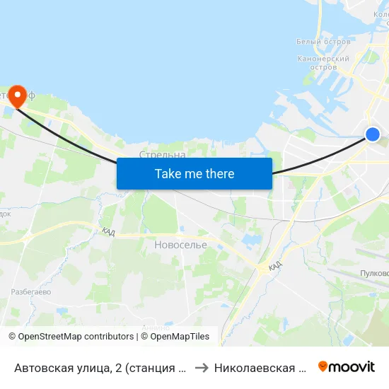 Автовская улица, 2 (станция метро Автово) to Николаевская больница map