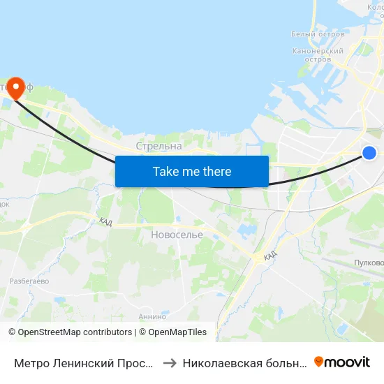 Метро Ленинский Проспект to Николаевская больница map