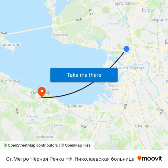 Ст.Метро Чёрная Речка to Николаевская больница map