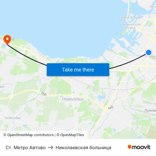 Ст. Метро Автово to Николаевская больница map
