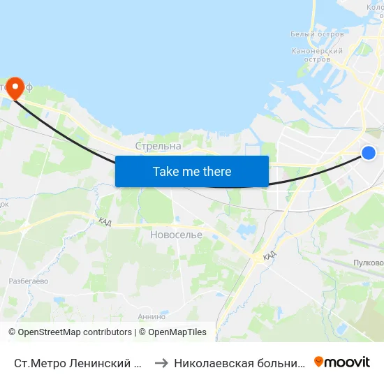 Ст.Метро Ленинский Пр. to Николаевская больница map