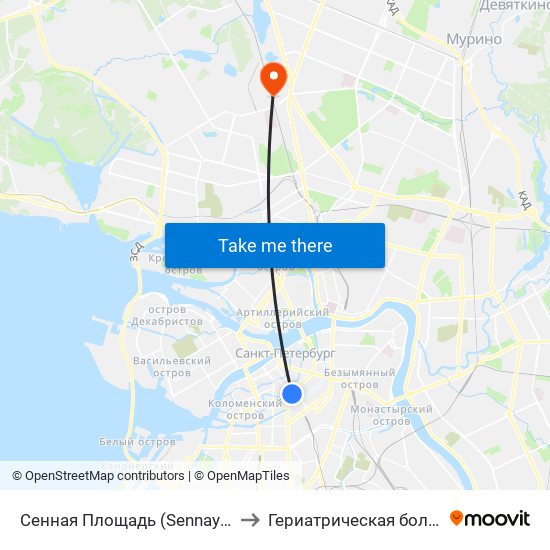 Сенная Площадь (Sennaya Ploschad') to Гериатрическая больница №1 map