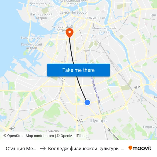 Станция Метро «Звездная» to Колледж физической культуры и спорта, экономики и технологии map