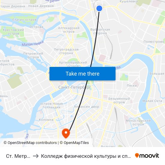 Ст. Метро Лесная to Колледж физической культуры и спорта, экономики и технологии map