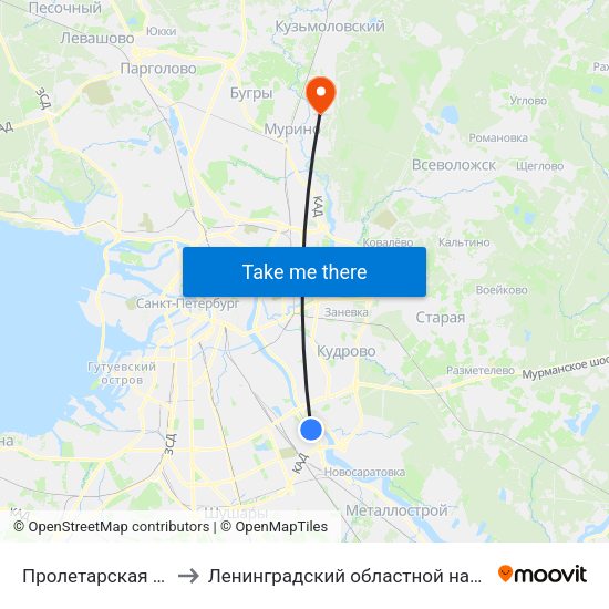 Пролетарская (Proletarskaya) to Ленинградский областной наркологический диспансер map