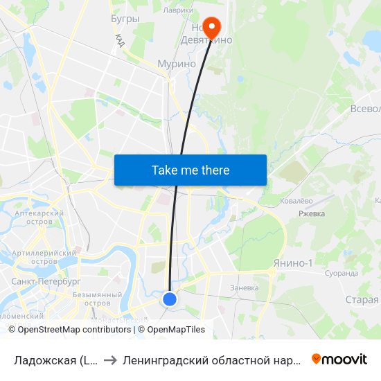 Ладожская (Ladozhskaya) to Ленинградский областной наркологический диспансер map