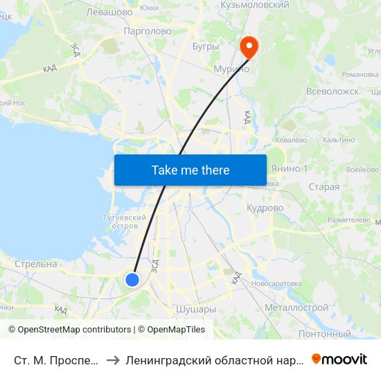 Ст. М. Проспект Ветеранов to Ленинградский областной наркологический диспансер map