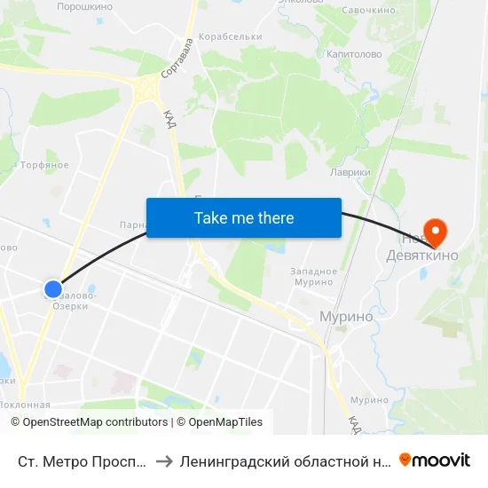 Ст. Метро Проспект Просвещения to Ленинградский областной наркологический диспансер map